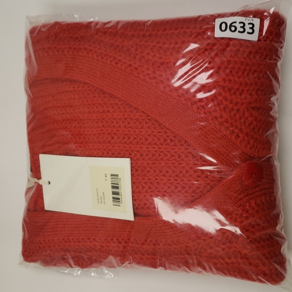 Sezane Achille Jumper in Red Wool Kid Mohair V Neck Cardigan - Picture 10 of 11